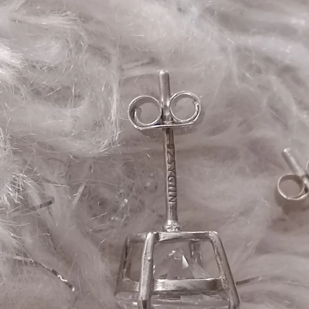 Sterling Silver White CZ Post Earrings - Picture 2 of 5